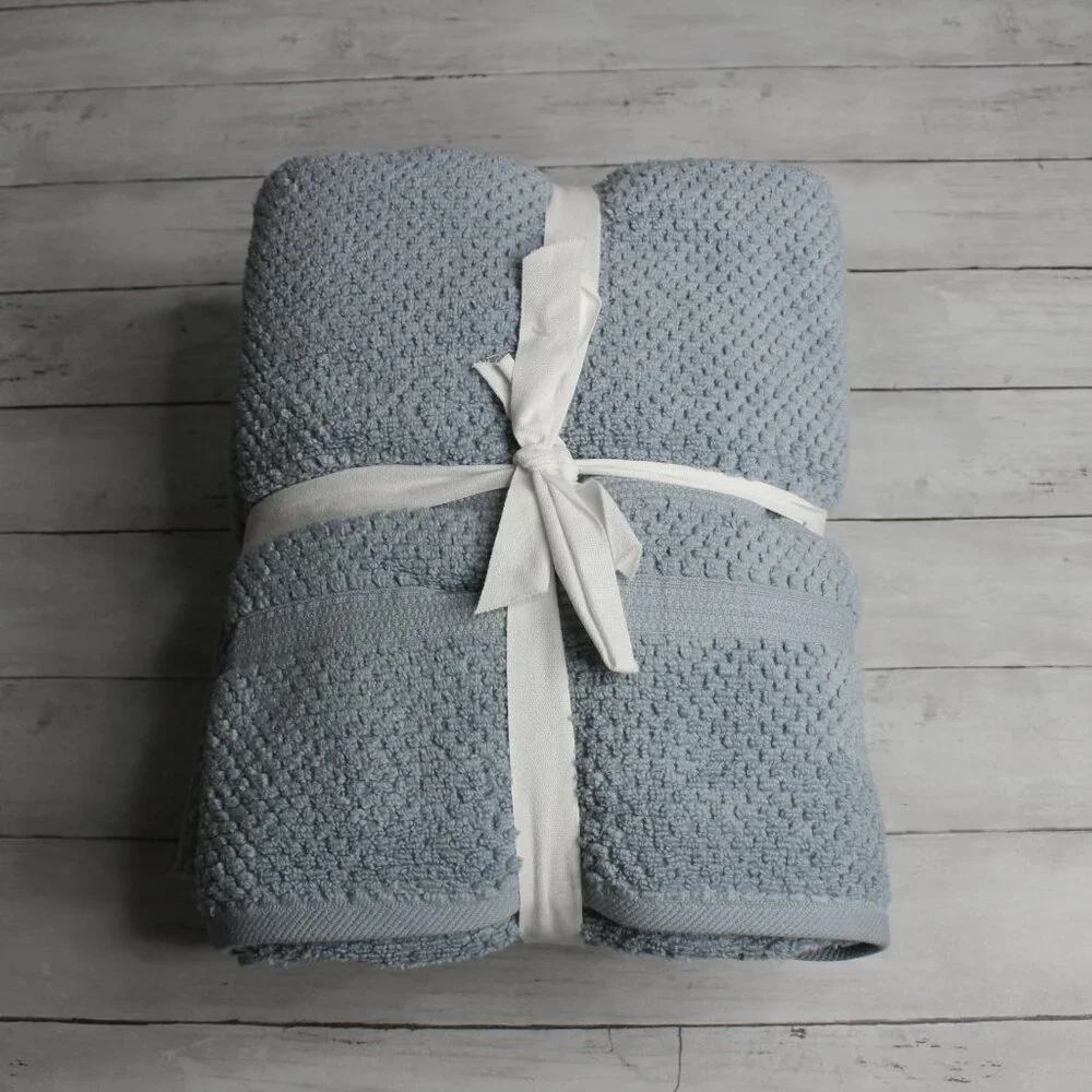 London Kaye Bath Towel Set 100% Cotton Blue Hand Towels Washcloth 6 Piece